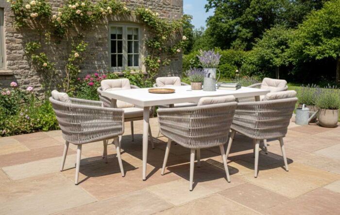 JB Furniture Exclusive Seychelles 6 Seat Rectangle Outdoor Dining Set with Parasol & Base - Latte