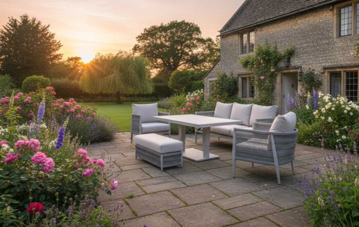 JB Furniture Exclusive Seychelles Three Seat Outdoor Sofa Set with Adjustable Table - Latte