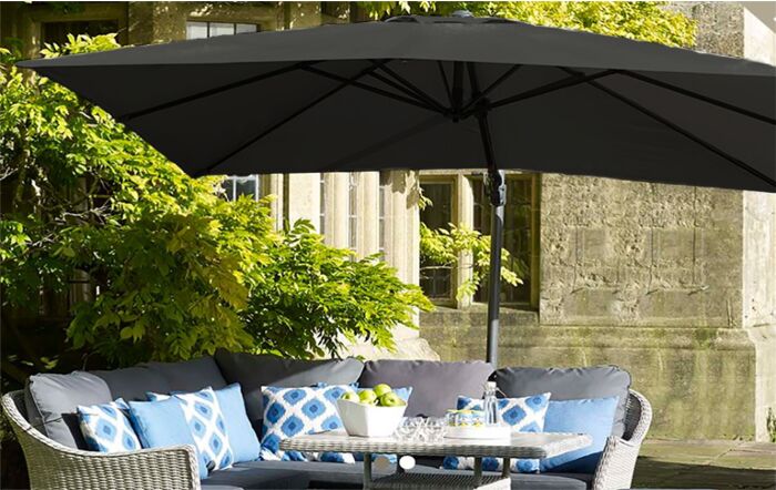 Bramblecrest Lichfield Grey 2.7m Square Side Post Parasol with Granite Base & FREE Protective Cover 