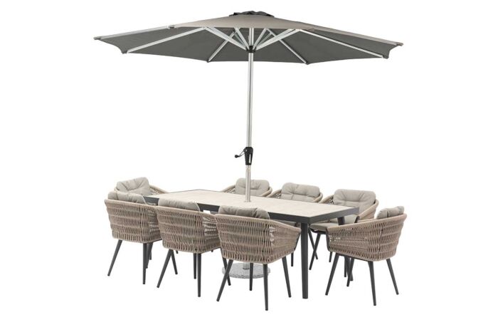 Bramblecrest Mauritius Rectangular 8 Seat Dining Set & Parasol