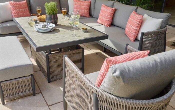 Bramblecrest Mauritius Large Outdoor Corner Sofa with Armchair and Adjustable Table - Grey