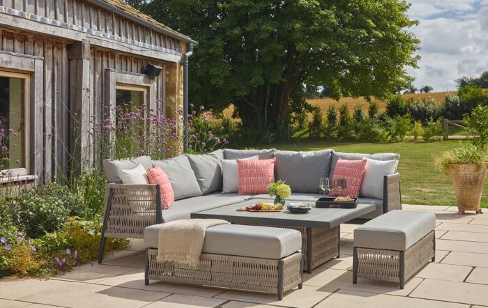 Bramblecrest Mauritius Corner Garden Sofa Set with Ceramic Adjustable Table - Grey