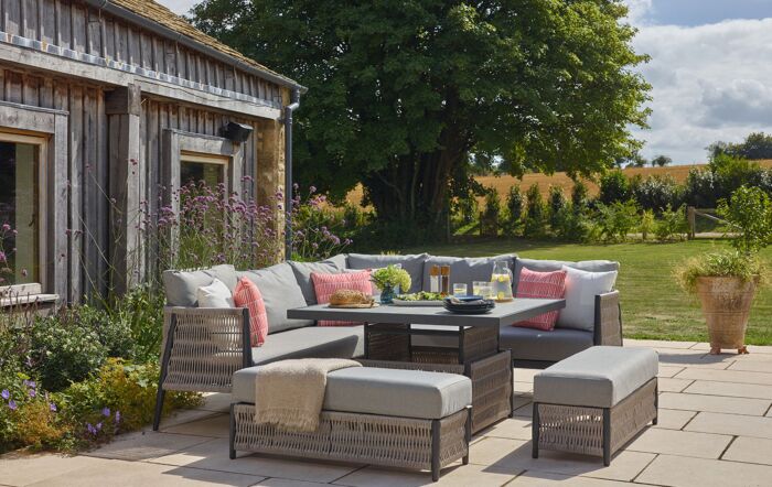 Bramblecrest Mauritius Corner Garden Sofa Set with Ceramic Adjustable Table - Grey