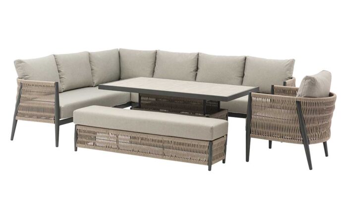 Bramblecrest Mauritius Large Outdoor Corner Sofa with Armchair and Adjustable Table - Grey