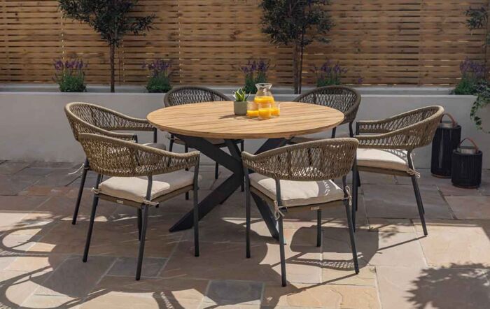 Maze Bali 6 Seat Round Garden Dining Set - Rope Weave
