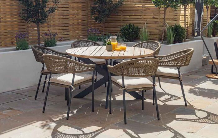 Maze Bali 6 Seat Round Garden Dining Set - Rope Weave