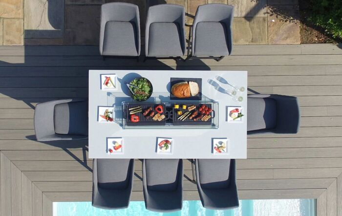 Maze Regal Flanelle Fabric 8 Seat Bar Set With Fire Pit Table 