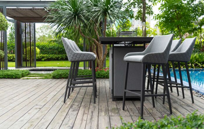 Maze Regal Flanelle Fabric 8 Seat Bar Set With Fire Pit Table 