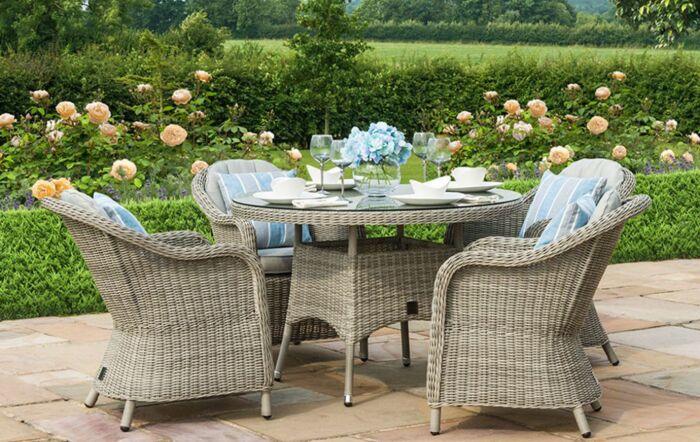 Maze Oxford 4 Seat Round Dining Set with Glass Ceramic Top & Lazy Susan