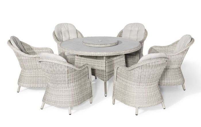 Maze Oxford Dining Set With Lazy Susan, Glass Ceramic Table Top & 6 Heritage Chairs