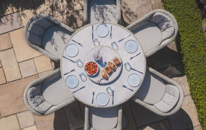 Maze Oxford Dining Set With Lazy Susan, Glass Ceramic Table Top & 6 Heritage Chairs