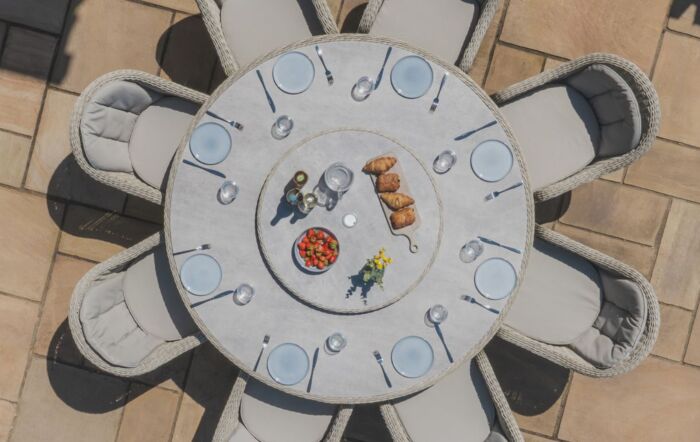 Maze Oxford 8 Seat Dining Set With Ceramic Glass Table Top & Woven Lazy Susan 