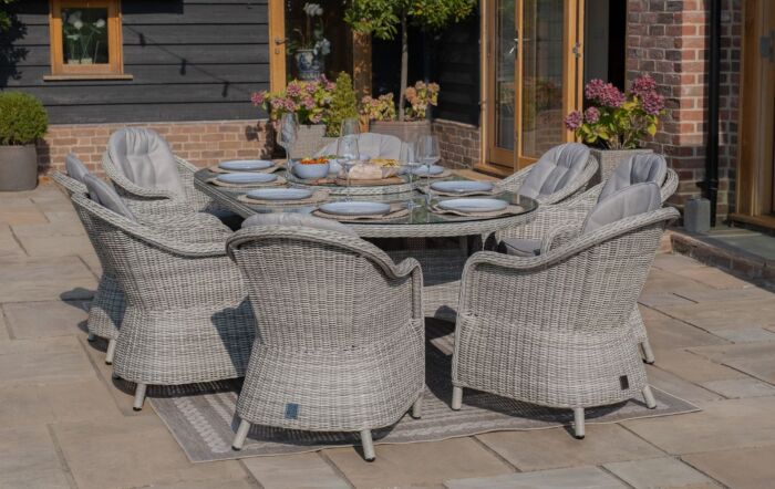 Maze Oxford Oval 8 Seat Dining Set With Lazy Susan And Ceramic Glass Top 