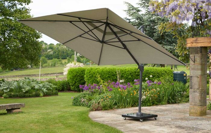 Platinum Challenger T2 3.5 x 2.6m Rectangular Luna Grey Free Arm Parasol With 90kg Wheeled Base