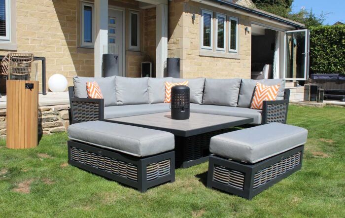 Bramblecrest Portofino Square Garden Corner Sofa Set with Adjustable Ceramic Table