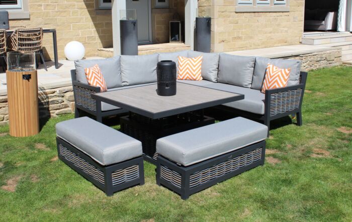 Bramblecrest Portofino Square Garden Corner Sofa Set with Adjustable Ceramic Table