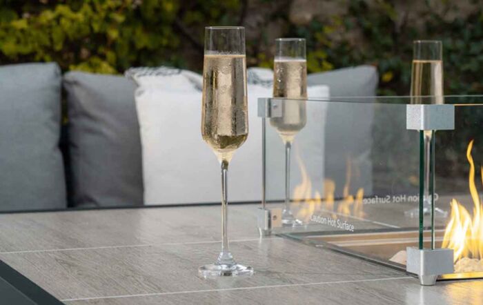 Bramblecrest Portofino Square Corner Outdoor Firepit Set with Ceramic Table - Grey