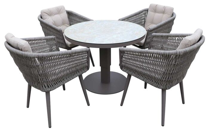 JB Furniture Exclusive Seychelles Outdoor Round 4 Seat Dining Set with Adjustable Table - Latte