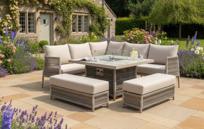 JB Furniture Exclusive Seychelles Outdoor Corner Sofa with Firepit Table - Latte