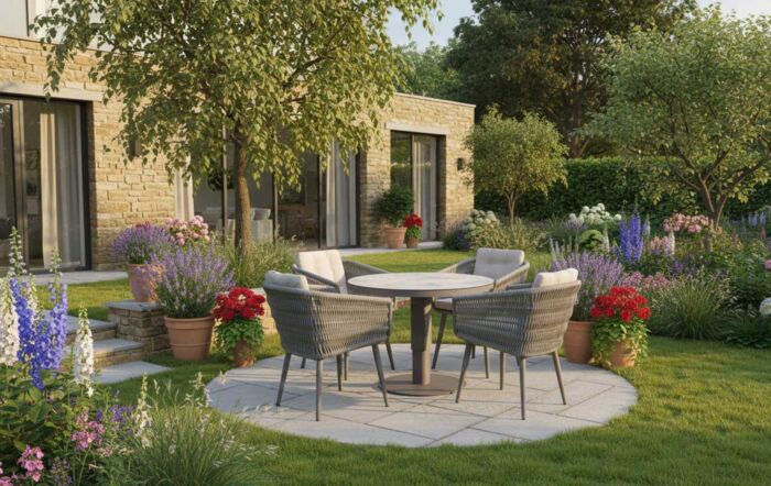 JB Furniture Exclusive Seychelles Outdoor Round 4 Seat Dining Set with Adjustable Table - Latte