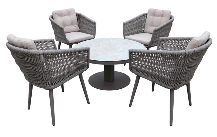 JB Furniture Exclusive Seychelles Outdoor Round 4 Seat Dining Set with Adjustable Table - Latte