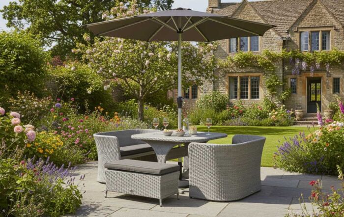 Bramblecrest Tetbury 8 Seat Balcony Set with Parasol and Base - Graphite