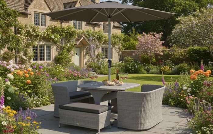 Bramblecrest Tetbury 8 Seat Balcony Set with Parasol and Base - Graphite