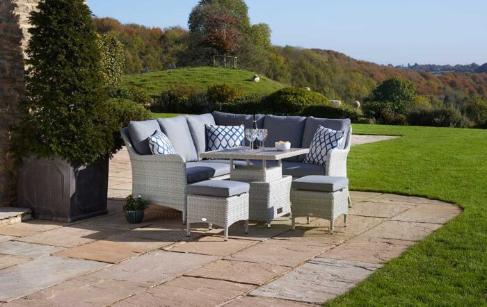 Bramblecrest Tetbury Mini Outdoor Corner Sofa Set with Mini Adjustable Table - Cloud Grey Bramblecrest Tetbury Mini Outdoor Corner Sofa Set with Mini Adjustable Table - Cloud Grey