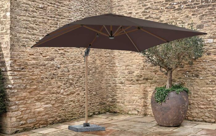 Bramblecrest Truro Wood Effect 3M Square LED Grey Cantilever Parasol inc Granite Base - FREE cover Bramblecrest Truro Wood Effect 3M Square LED Grey Cantilever Parasol inc Granite Base - FREE cover