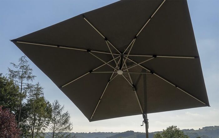 Bramblecrest Truro Grey 3M Square LED Parasol inc Granite Base -  FREE cover
