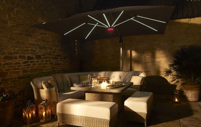 Bramblecrest Truro Grey 3M Square LED Parasol inc Granite Base -  FREE cover