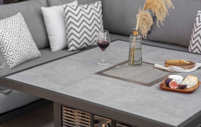 Bramblecrest Tuscan Corner Sofa Outdoor Set with Firepit Table - Grey