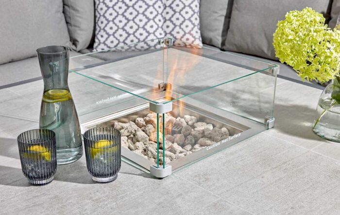 Bramblecrest Tuscan Corner Sofa Outdoor Set with Firepit Table - Grey