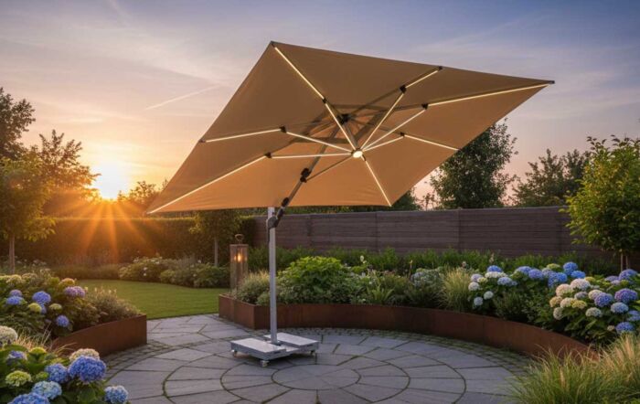Bramblecrest Worcester Sand 4m x 3m Rectangle Cantilever LED Parasol with Cover 
