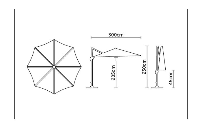 Bramblecrest Chichester Grey 3M Round Crank Handle Parasol with Granite Base and FREE Cover 