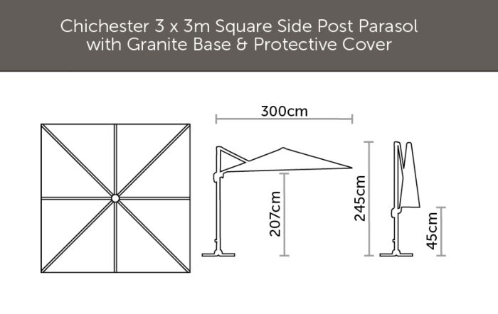 Bramblecrest Chichester 3M Square Cantilever Parasol Including Granite Base And Cover