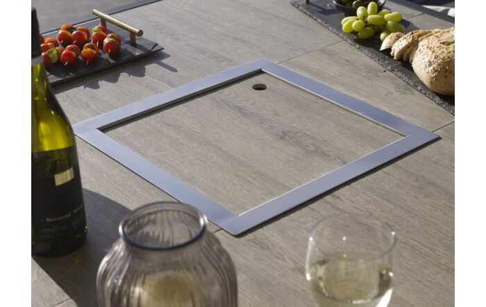 Bramblecrest Portofino Square Corner Outdoor Firepit Set with Ceramic Table - Grey